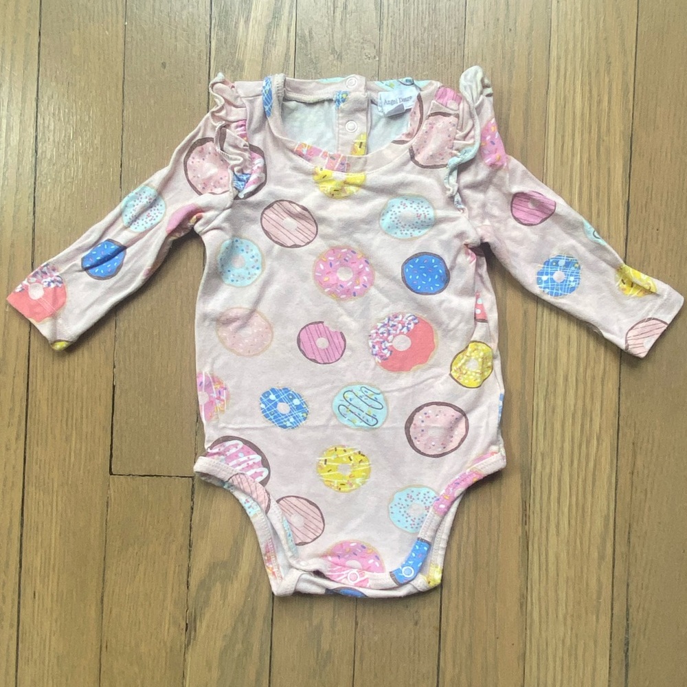 Angel Dear Pink Donut Ruffle-Sleeve One-Piece Bodysuit